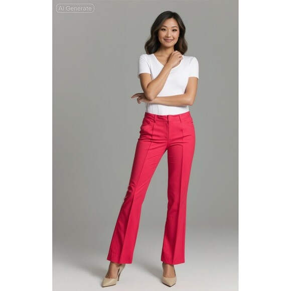 Elie Tahari Pants - Elie Tahari Red Wool Pants BootCut/flare Leg Size 6 Festive Colorful Workwear